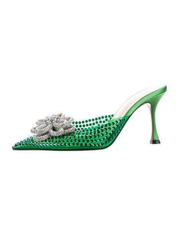 Pre-owned Mach&mach Satin Crystal Embellishments Mules In Multi