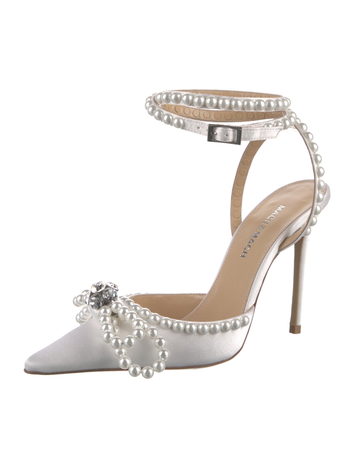 Mach & Mach Satin Crystal Embellishments D'Orsay Pumps