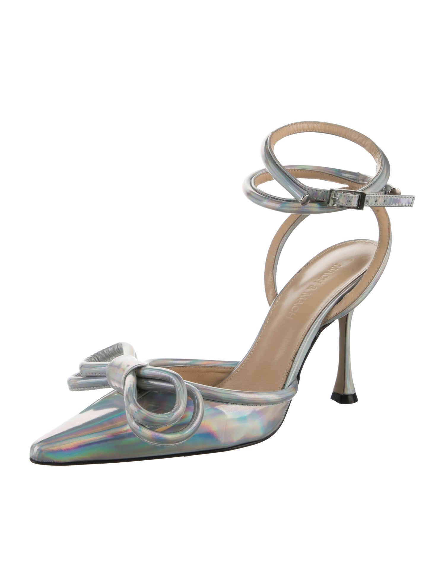 Mach & Mach Patent Leather Bow Accents Slingback Pumps