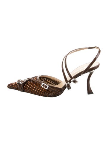 Pre-owned Mach&mach Leather Slingback Pumps W/ Tags In Brown