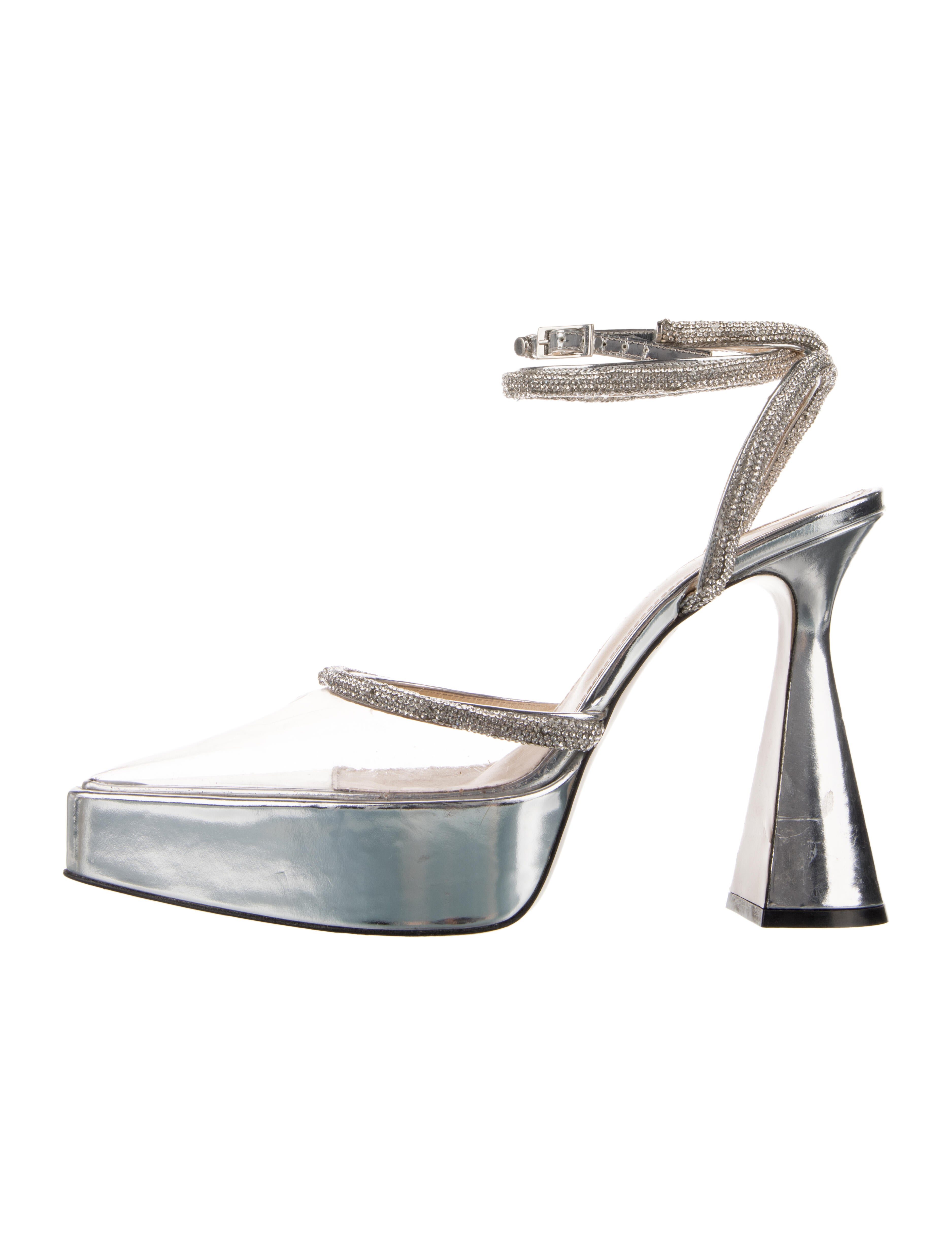 Mach & Mach Leather Crystal Embellishments Pumps