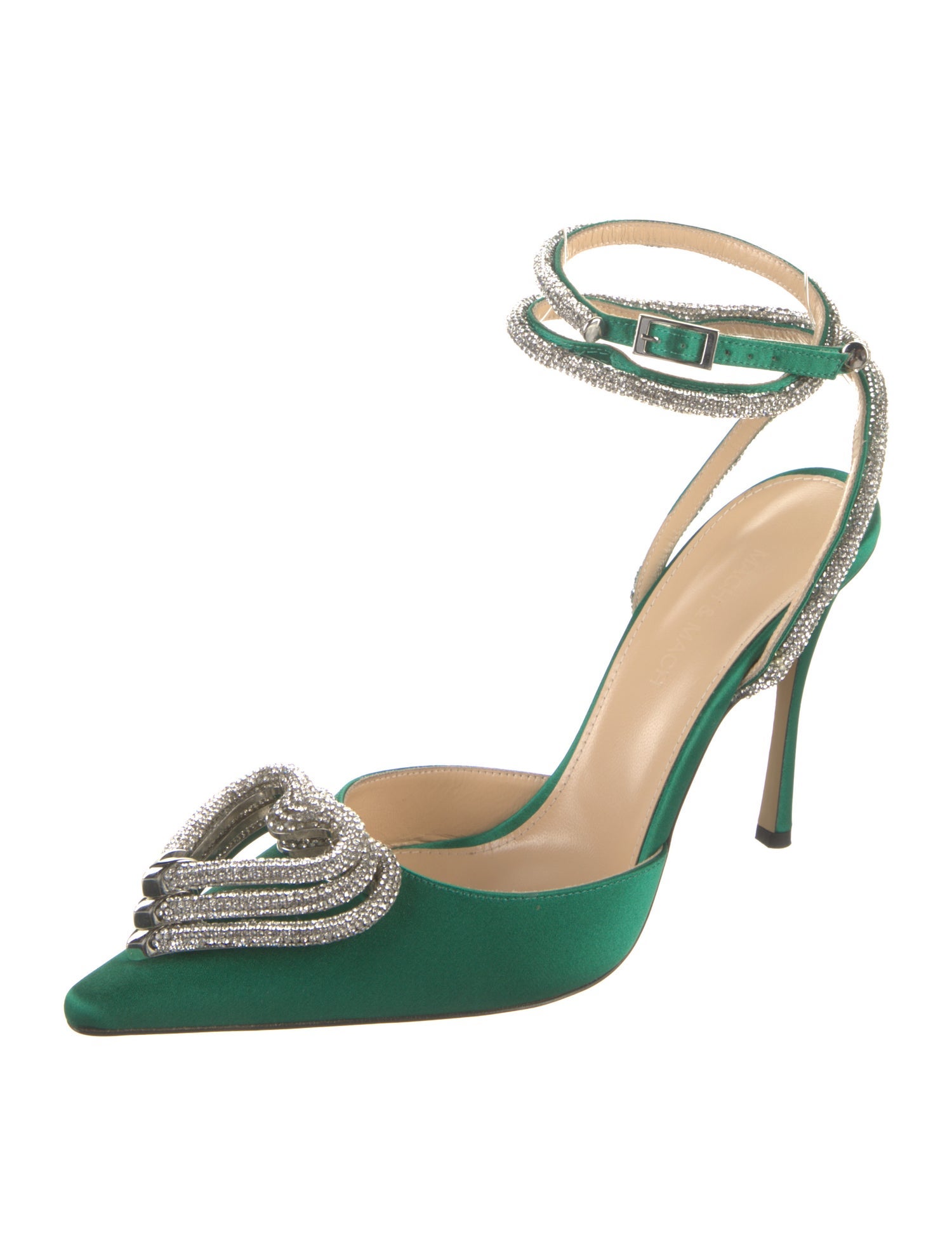 Mach & Mach Satin Crystal Embellishments Slingback Pumps w/ Tags