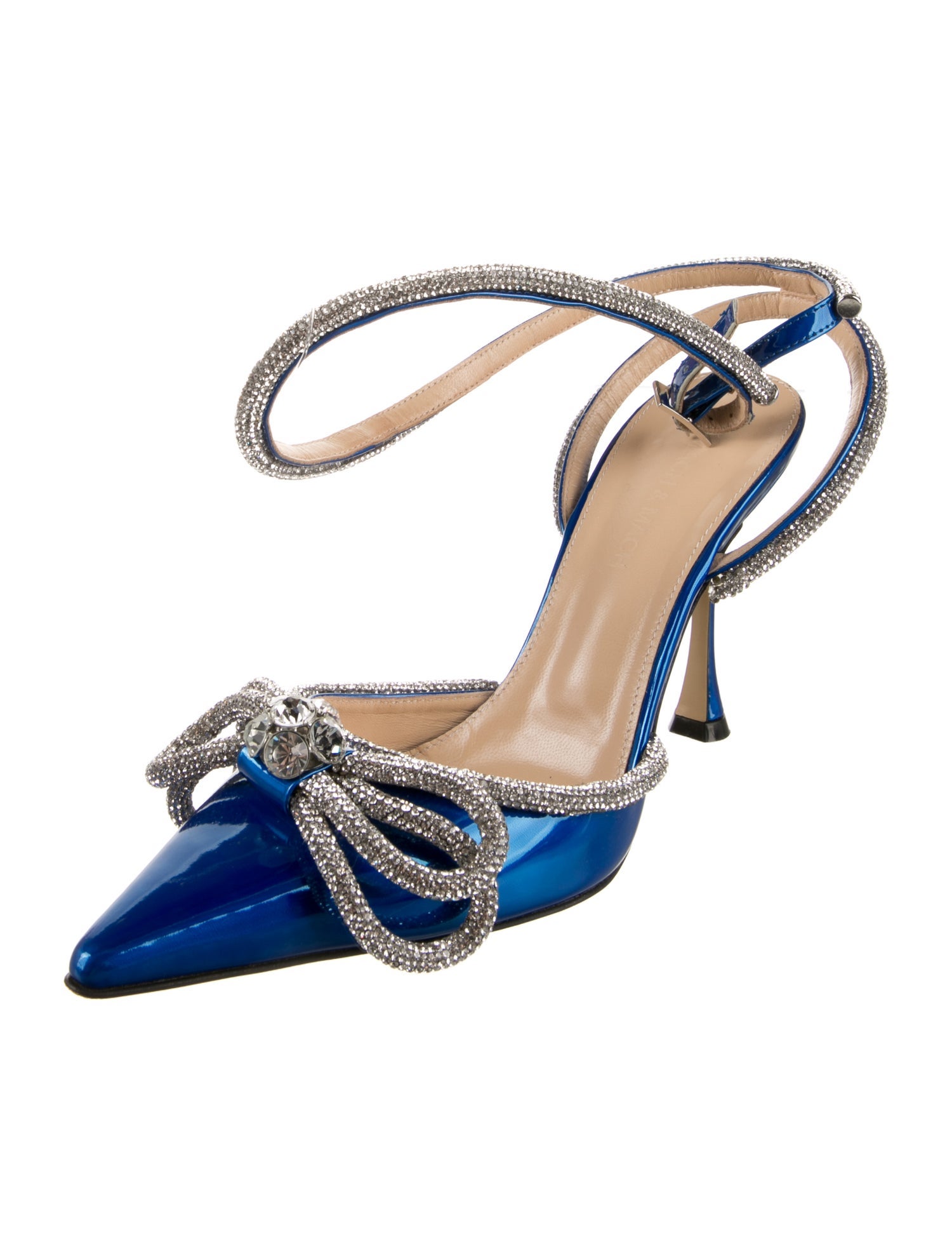 Mach & Mach Patent Leather Patterned Slingback Pumps