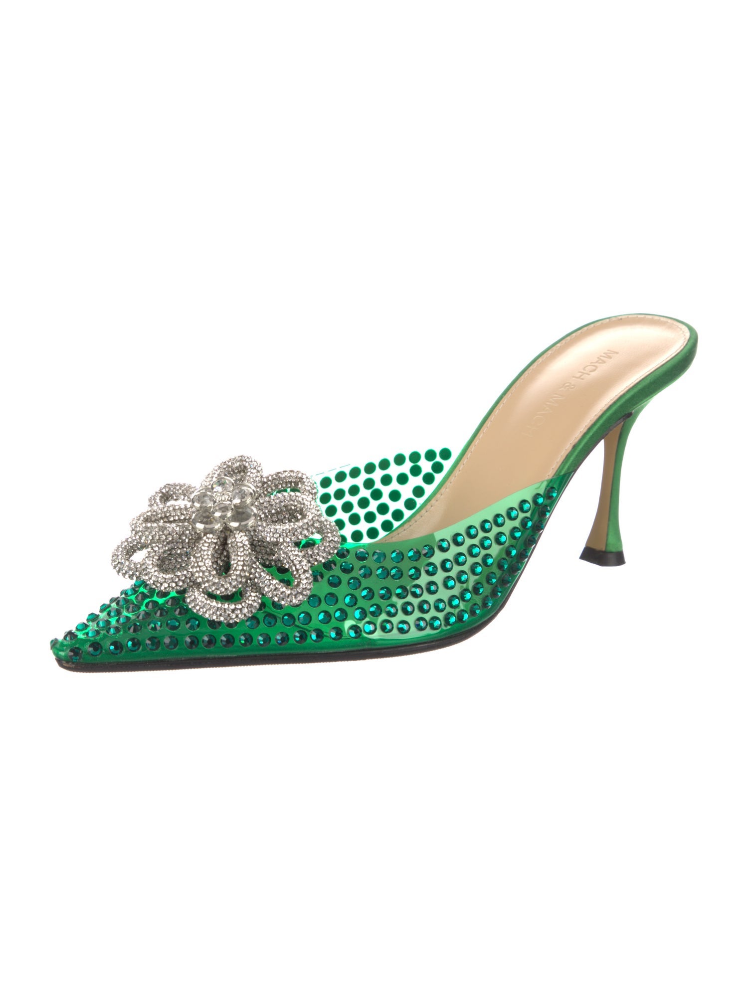 Mach & Mach Satin Crystal Embellishments Mules