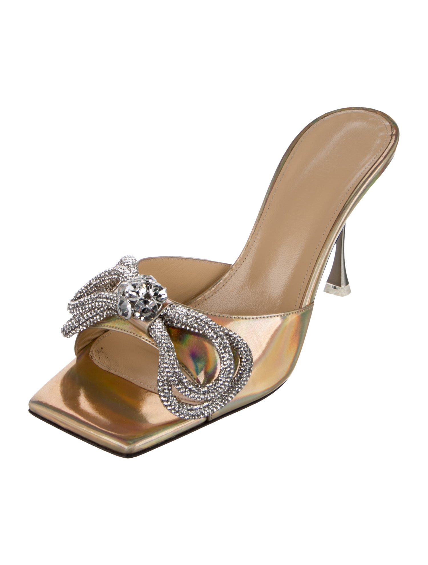 Mach & Mach Patent Leather Bow Accents Slides