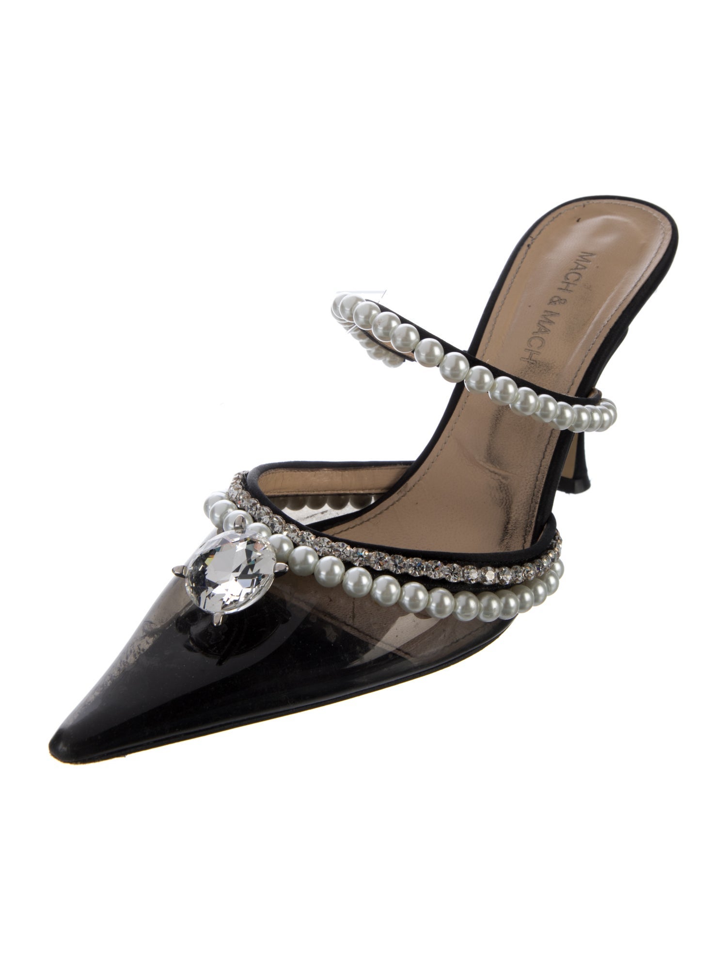 Mach & Mach Satin Crystal Embellishments Mules