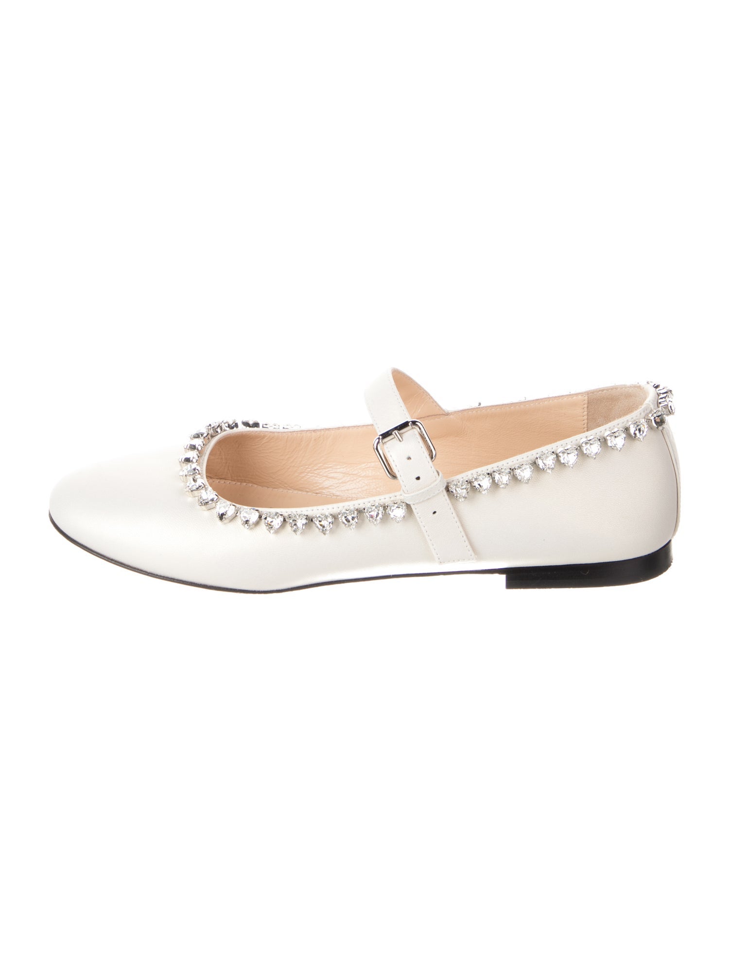 Mach & Mach Leather Crystal Embellishments Mary Jane Flats