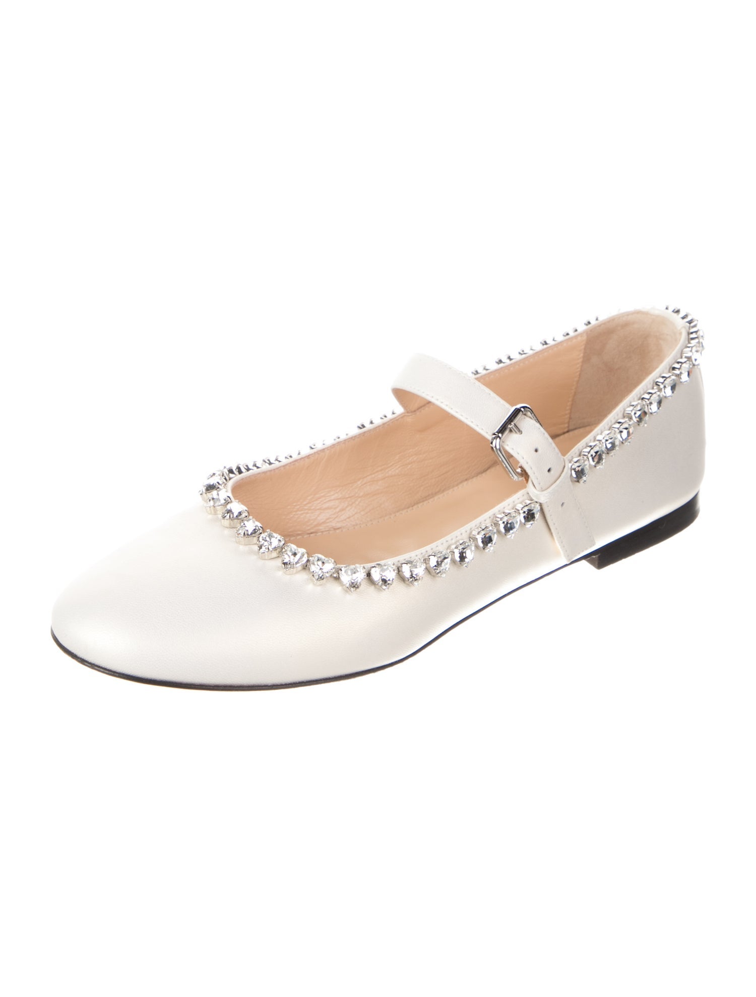 Mach & Mach Leather Crystal Embellishments Mary Jane Flats