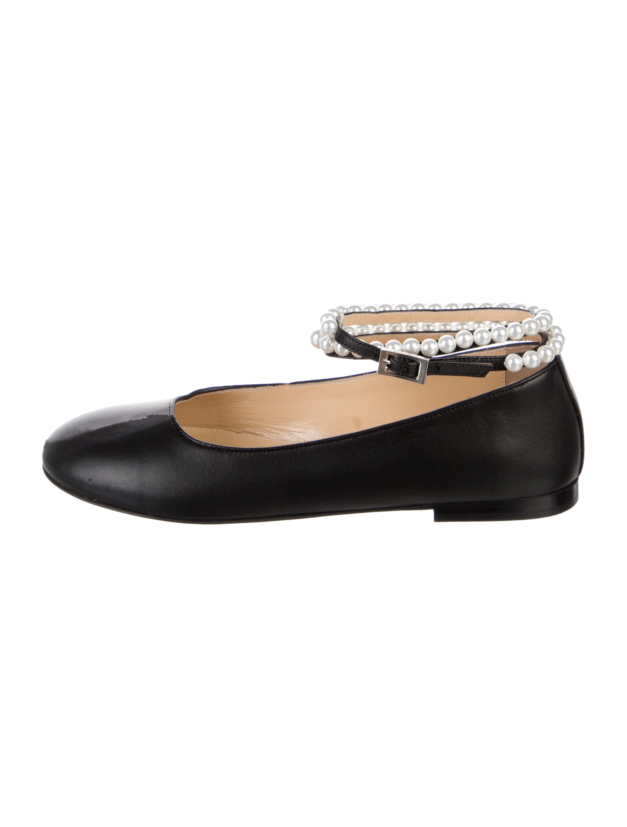 Mach & Mach Leather Beaded Accents Ballet Flats