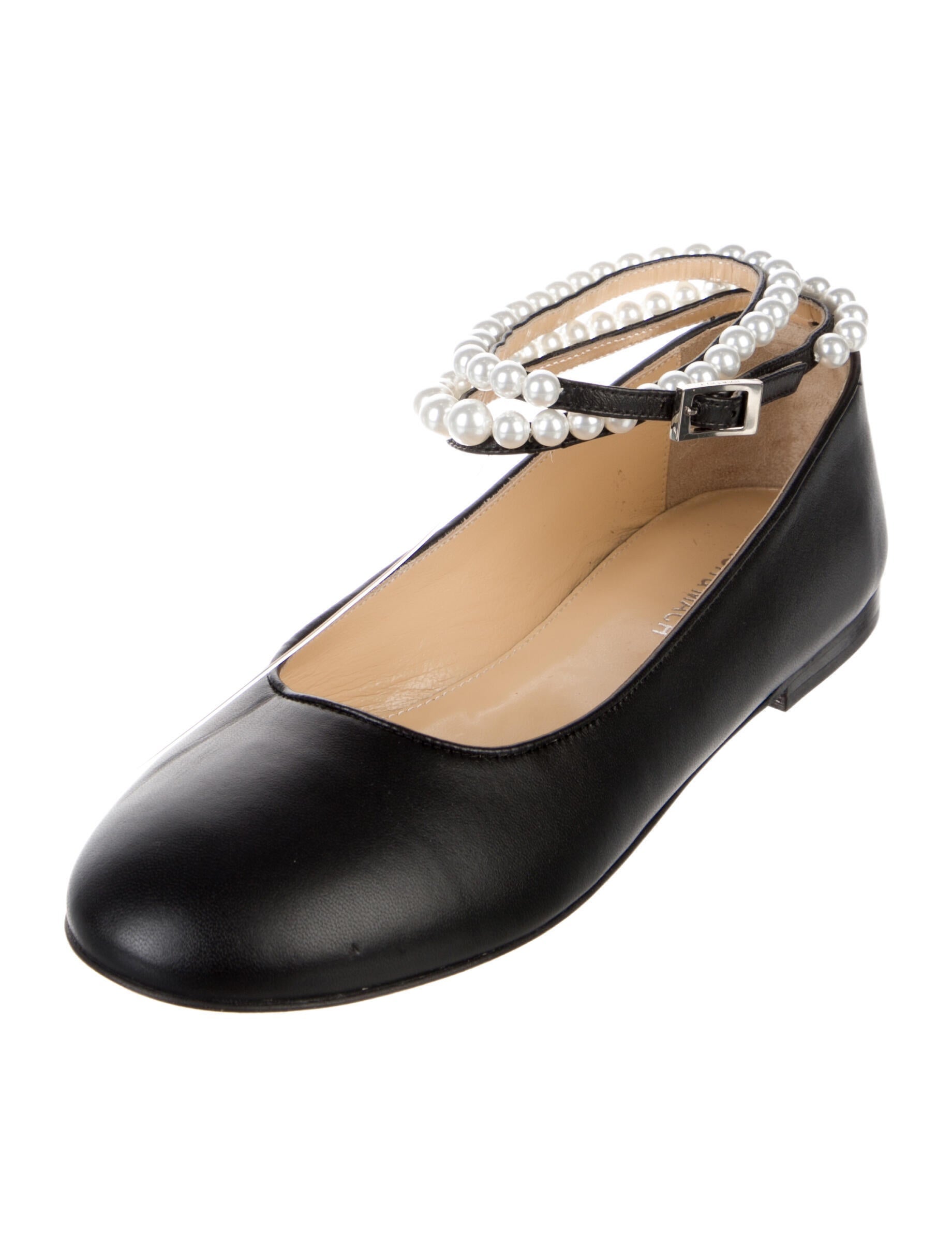 Mach & Mach Leather Beaded Accents Ballet Flats
