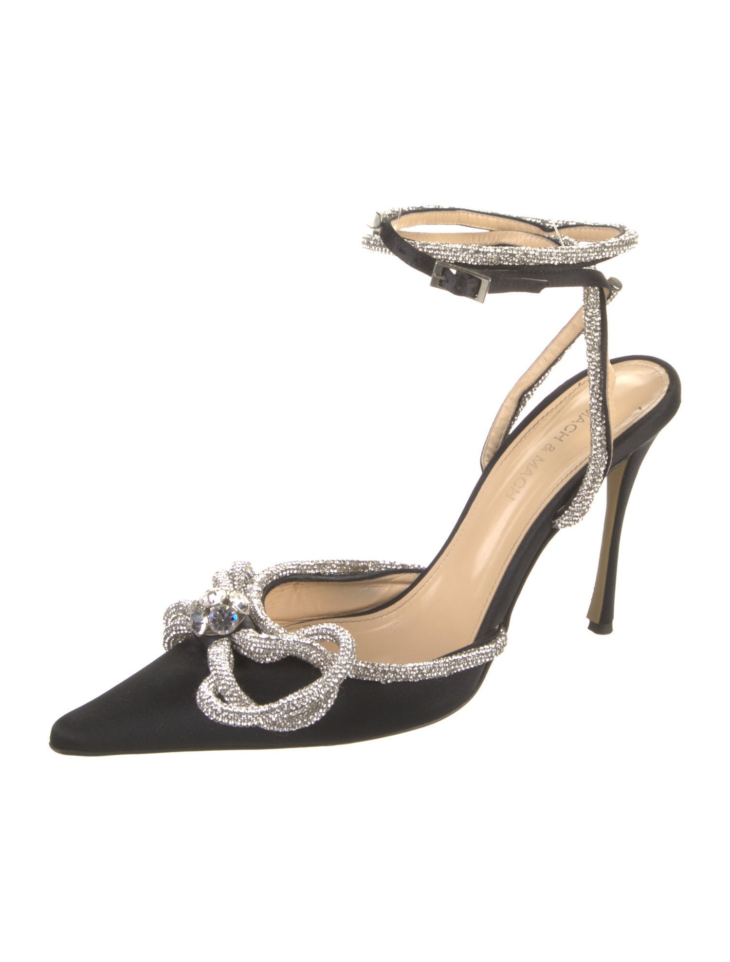 Mach & Mach Satin Bow Accents Slingback Pumps