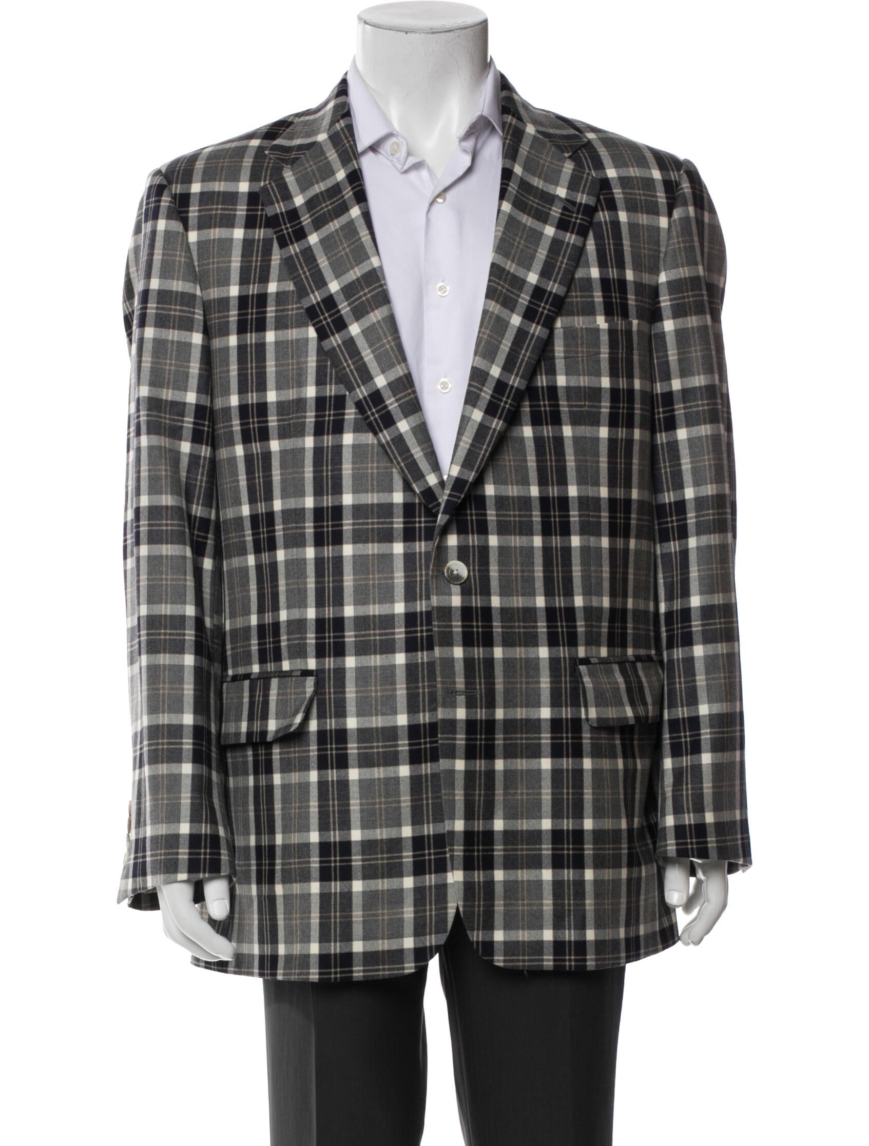 Maus & Hoffman Wool Plaid Print Blazer