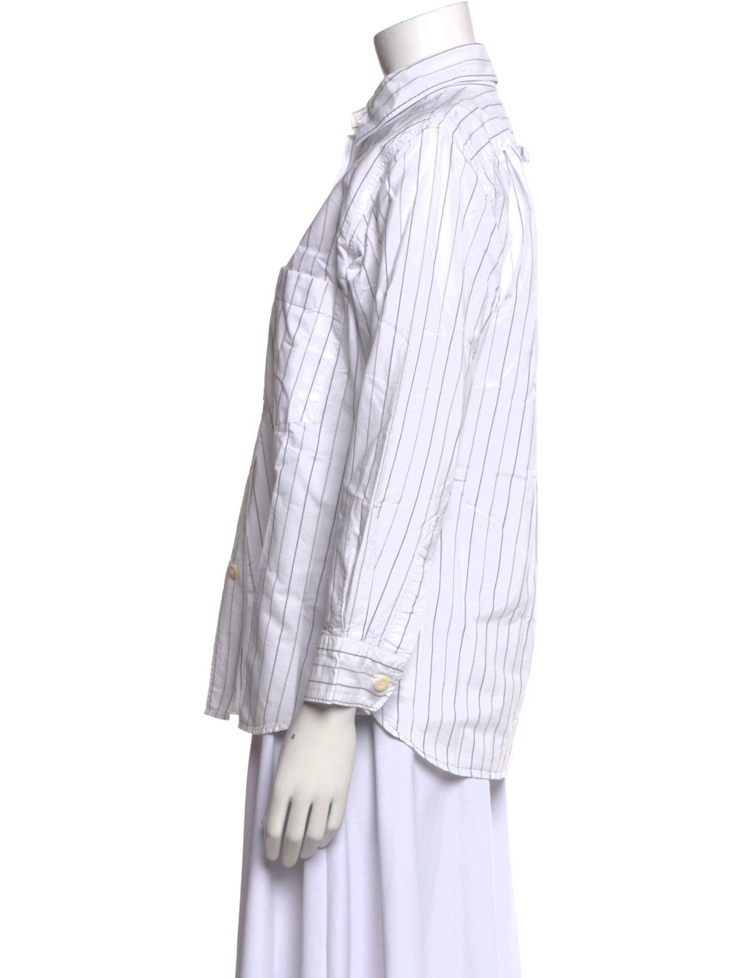 MHL by Margaret Howell Striped Three-Quarter Sleeve Button-Up Top