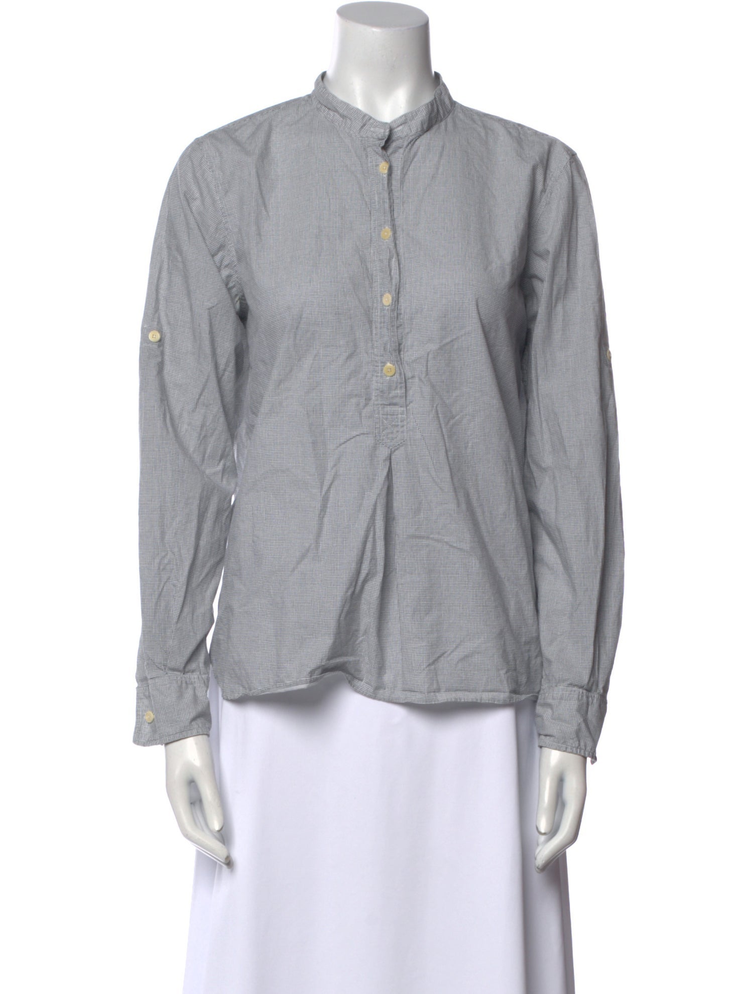 MHL by Margaret Howell Mock Neck Long Sleeve Button-Up Top