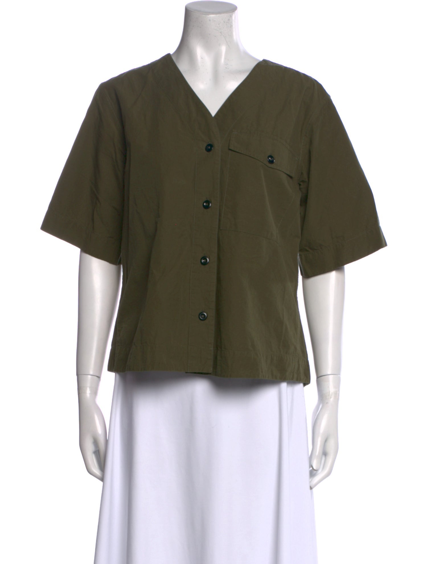 MHL by Margaret Howell V-Neck Short Sleeve Button-Up Top