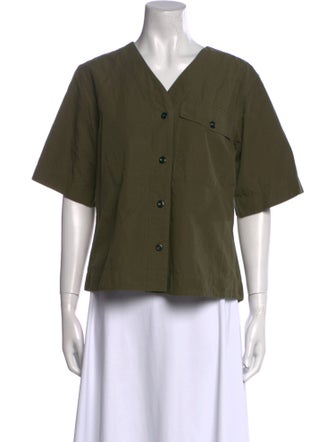 MHL by Margaret Howell V-Neck Short Sleeve Button-Up Top