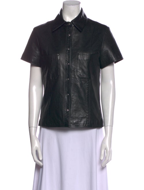 Michael Hoban North Beach Leather Short Sleeve Button-Up Top