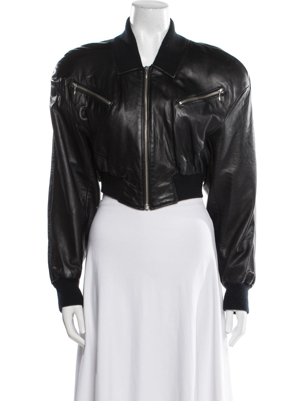 Michael Hoban North Beach Leather Bomber Jacket Black Stand Collar
