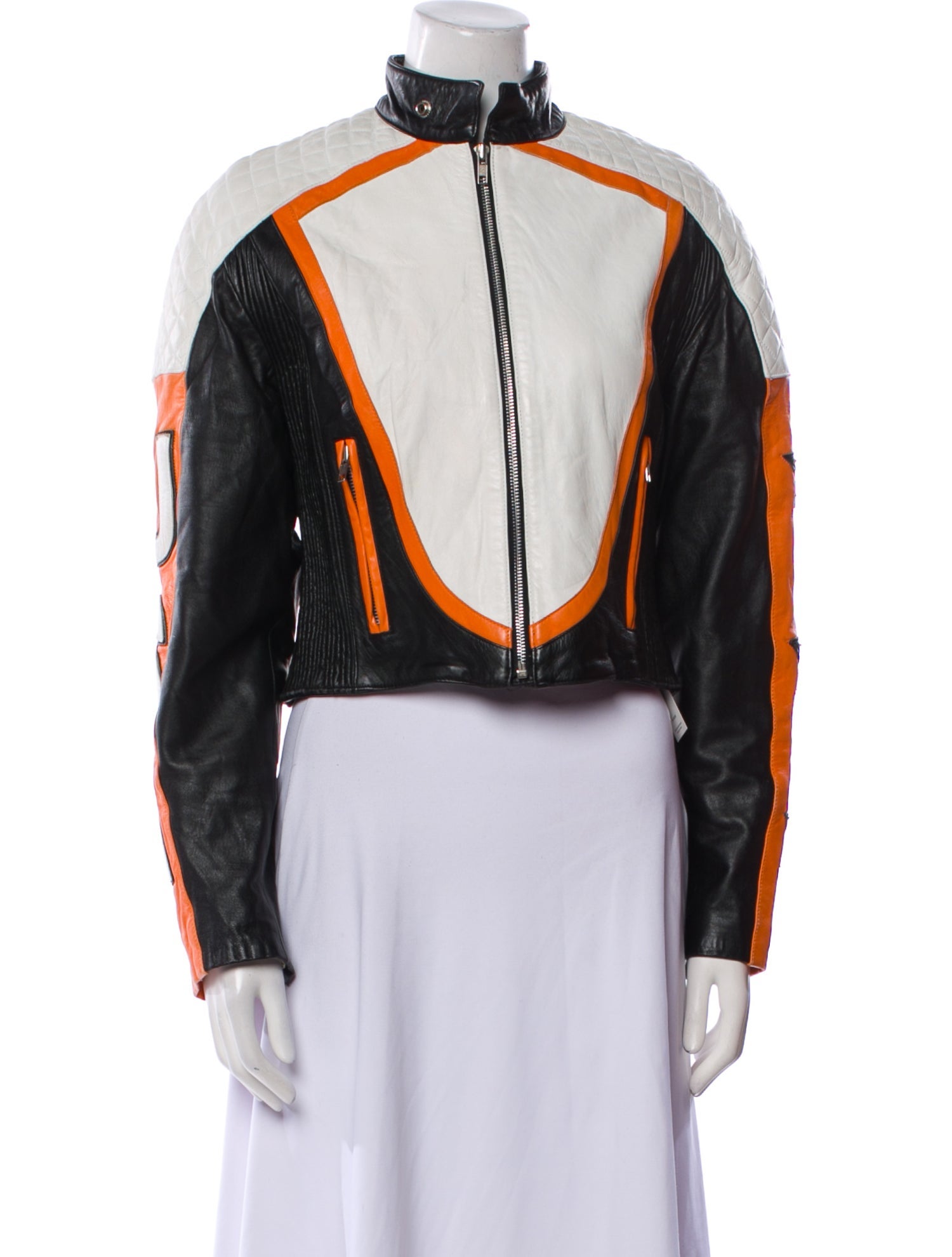 Michael Hoban North Beach Leather Colorblock Pattern Biker Jacket