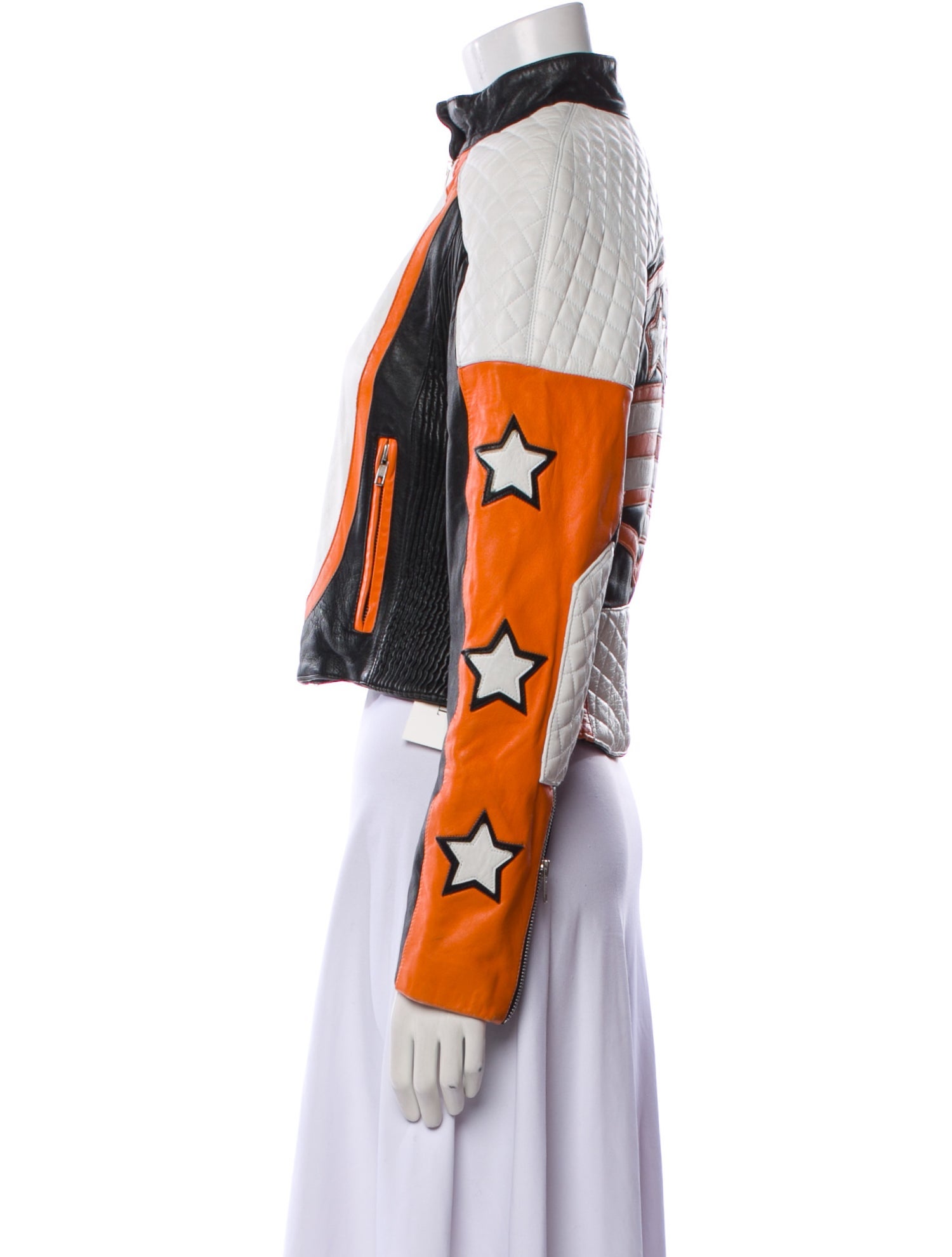 Michael Hoban North Beach Leather Colorblock Pattern Biker Jacket