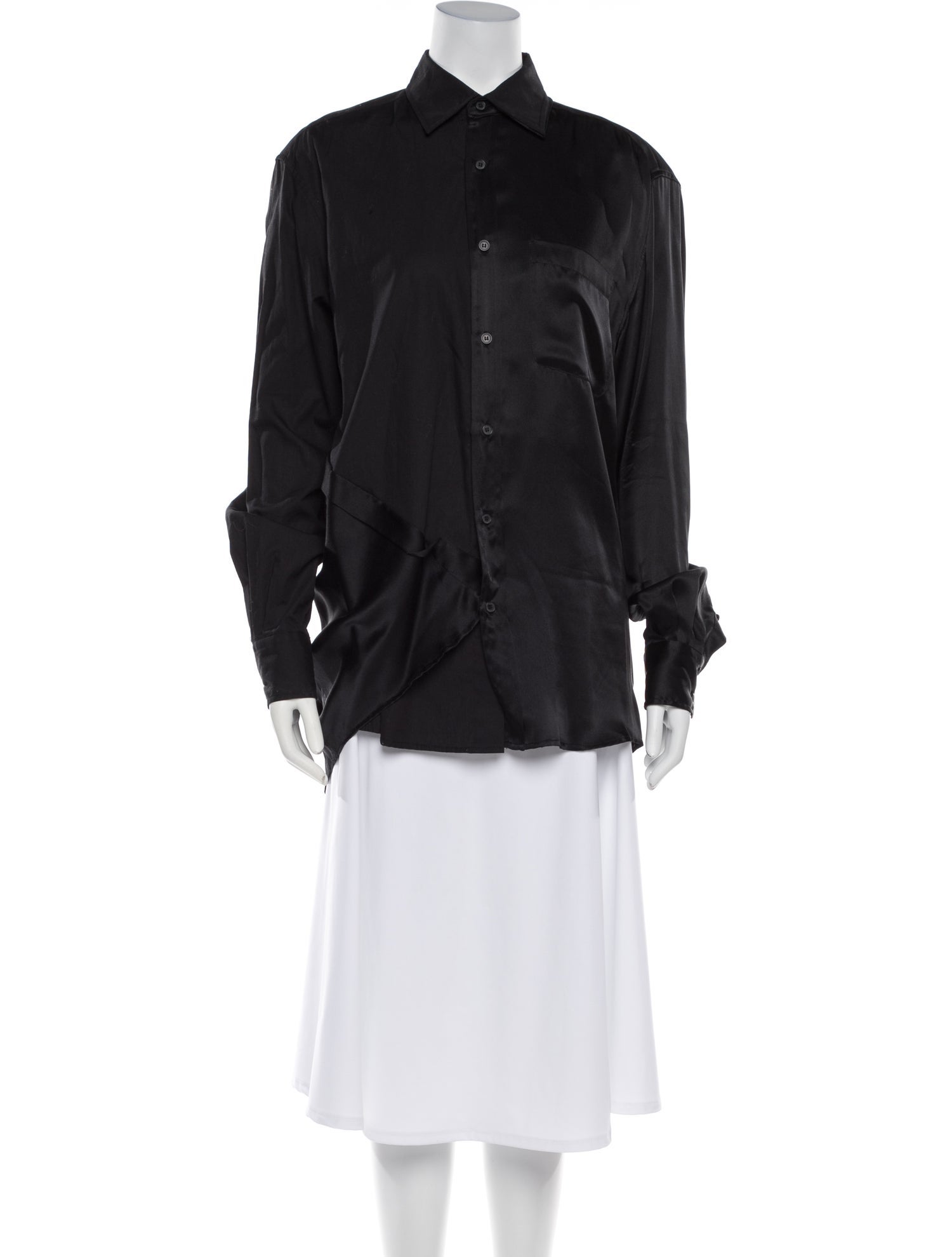 Moohong Silk Long Sleeve Button-Up Top