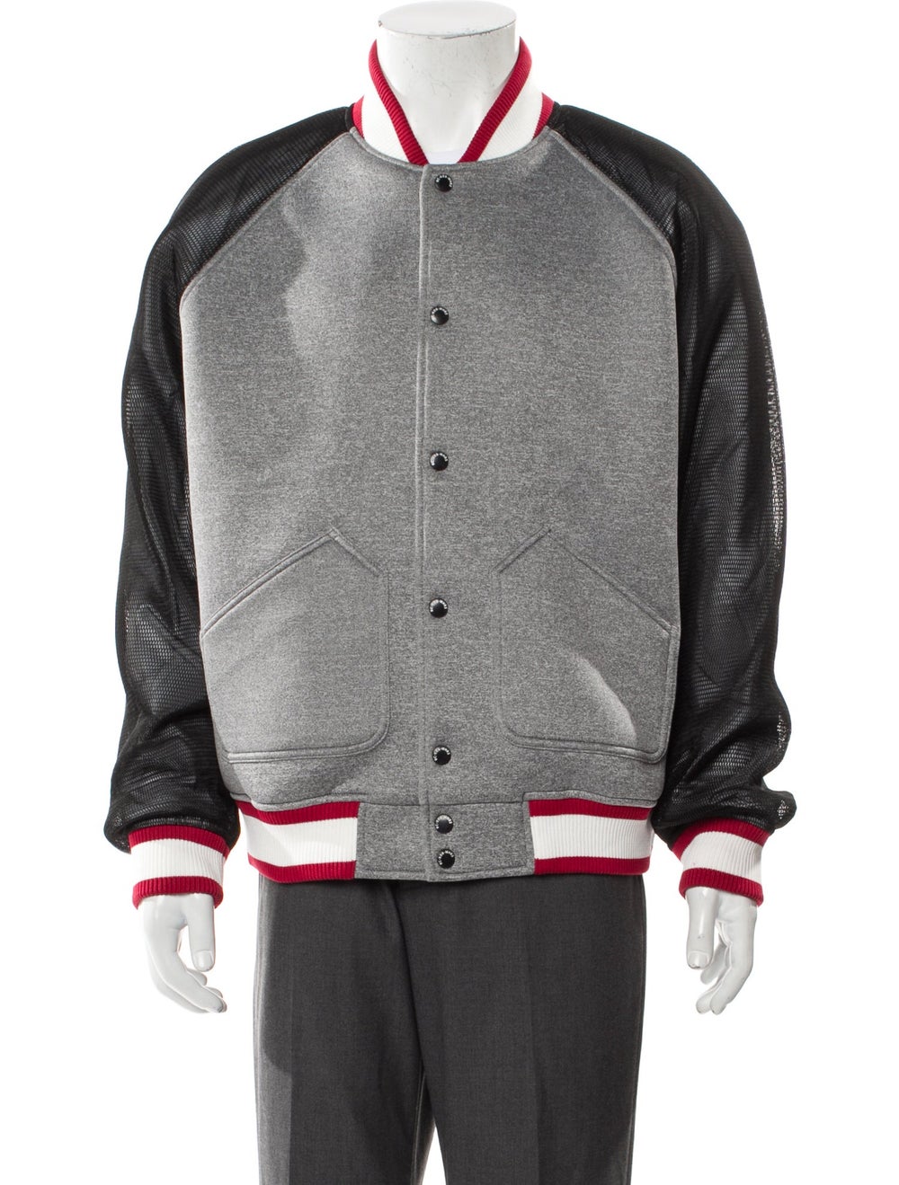 Mostly Heard Rarely Seen Varsity Jacket Grey Stri… - image 1