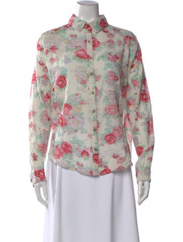 Pre-owned Maison Hotel Floral Print Long Sleeve Button-up Top In Multi