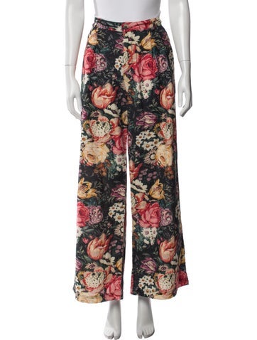 Pre-owned Maison Hotel Floral Print Wide Leg Pants In Multi
