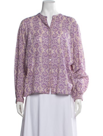 Pre-owned Maison Hotel Floral Print Long Sleeve Blouse In Purple