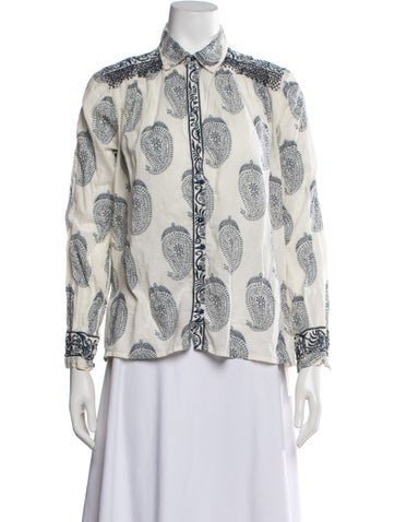 Pre-owned Maison Hotel Paisley Print Long Sleeve Top In Neutrals/white