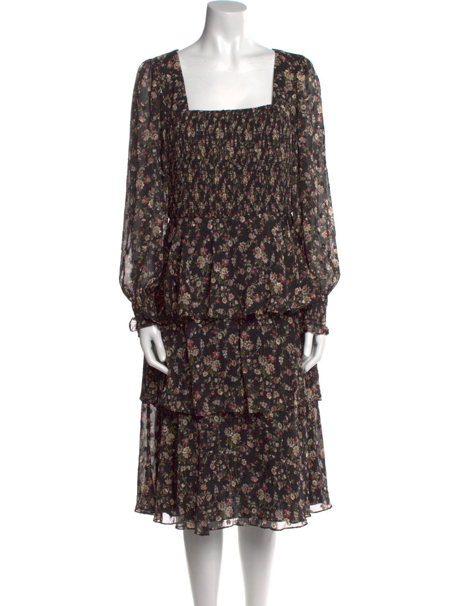 Mikael Aghal Floral Print Midi Length Dress w/ Tags