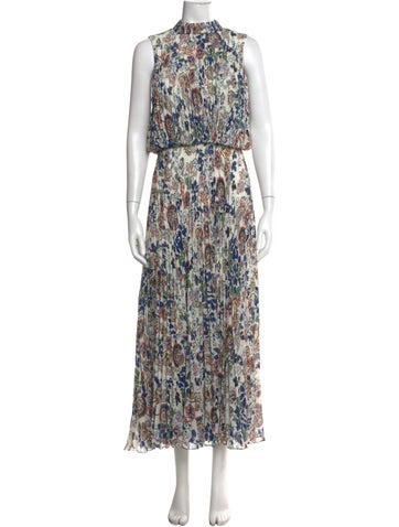 Pre-owned Mikael Aghal Floral Print Long Dress In Multi
