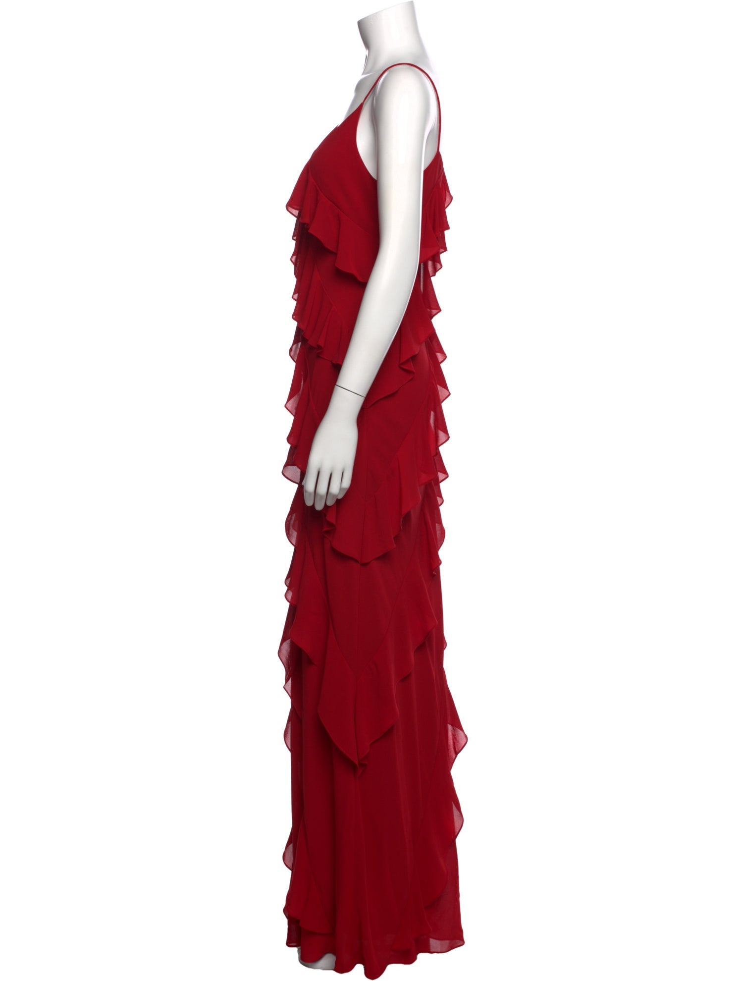 mikael aghal red dress Ruffled chiffon maxi dress - red