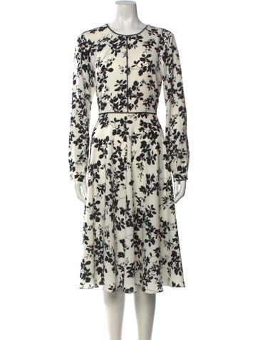 Pre-owned Mikael Aghal Floral Print Midi Length Dress In White