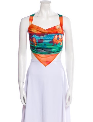 Miaou Tops Tie-Dye Print Cowl Neck Crop Top XS