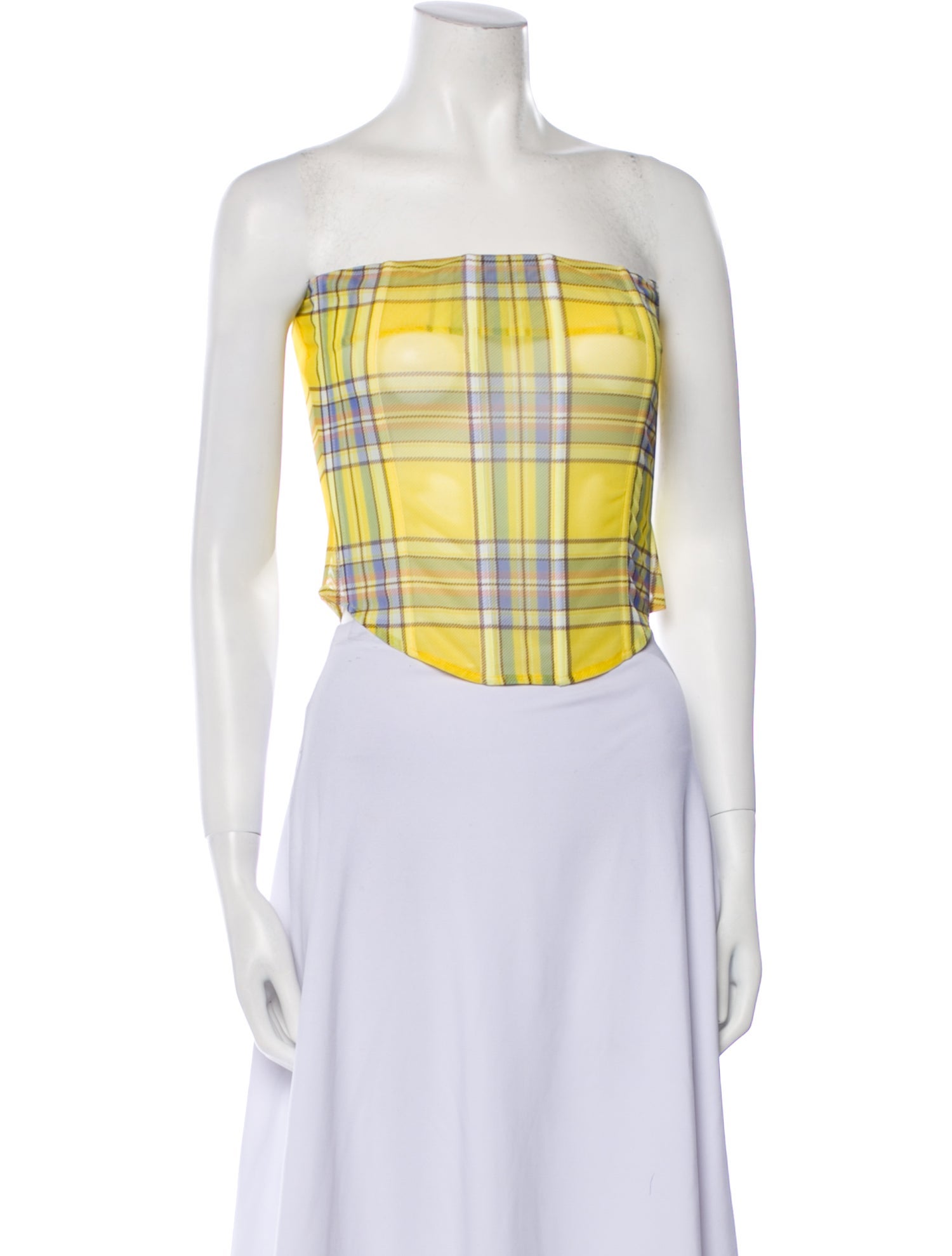 Miaou Plaid Print Strapless Crop Top