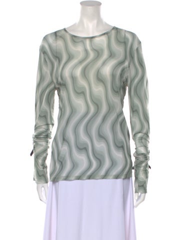 Miaou Tops Printed Bateau Neckline Top L