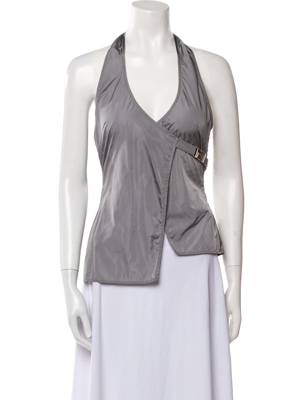 Miaou Nylon Tank Top Grey Halterneck Buckle Closure at Front