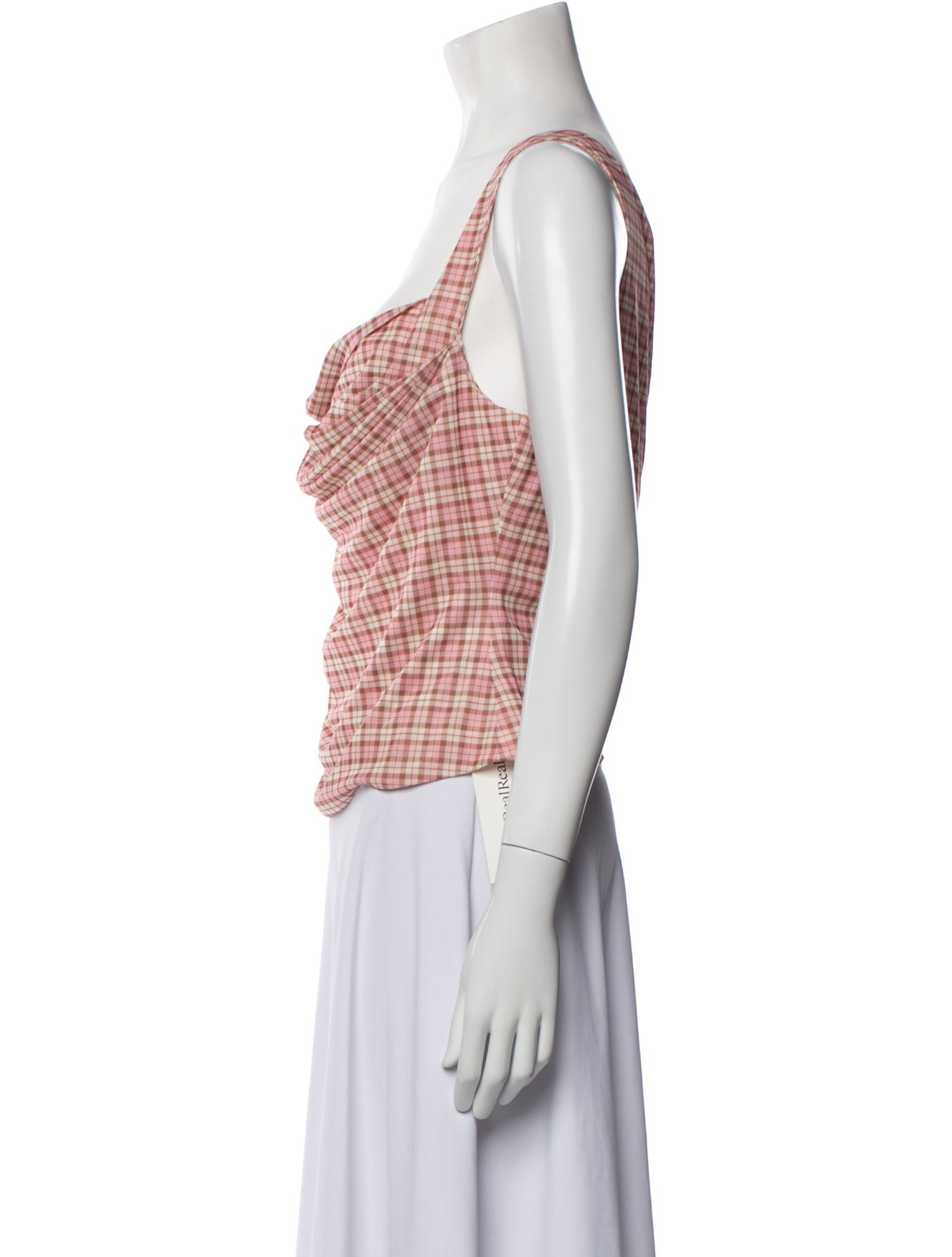 Miaou Plaid Print Cowl Neck Crop Top