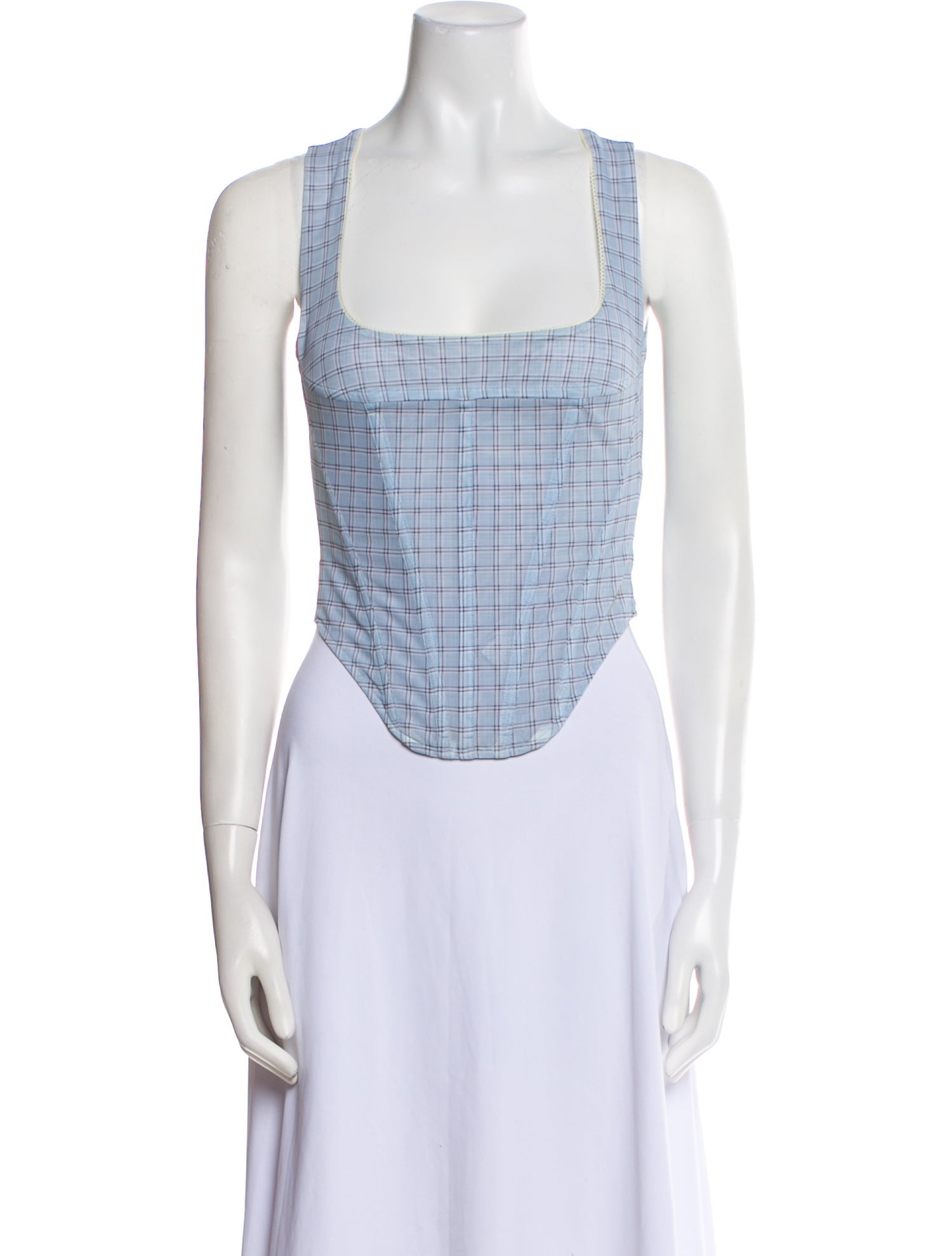 Miaou Plaid Print Square Neckline Crop Top