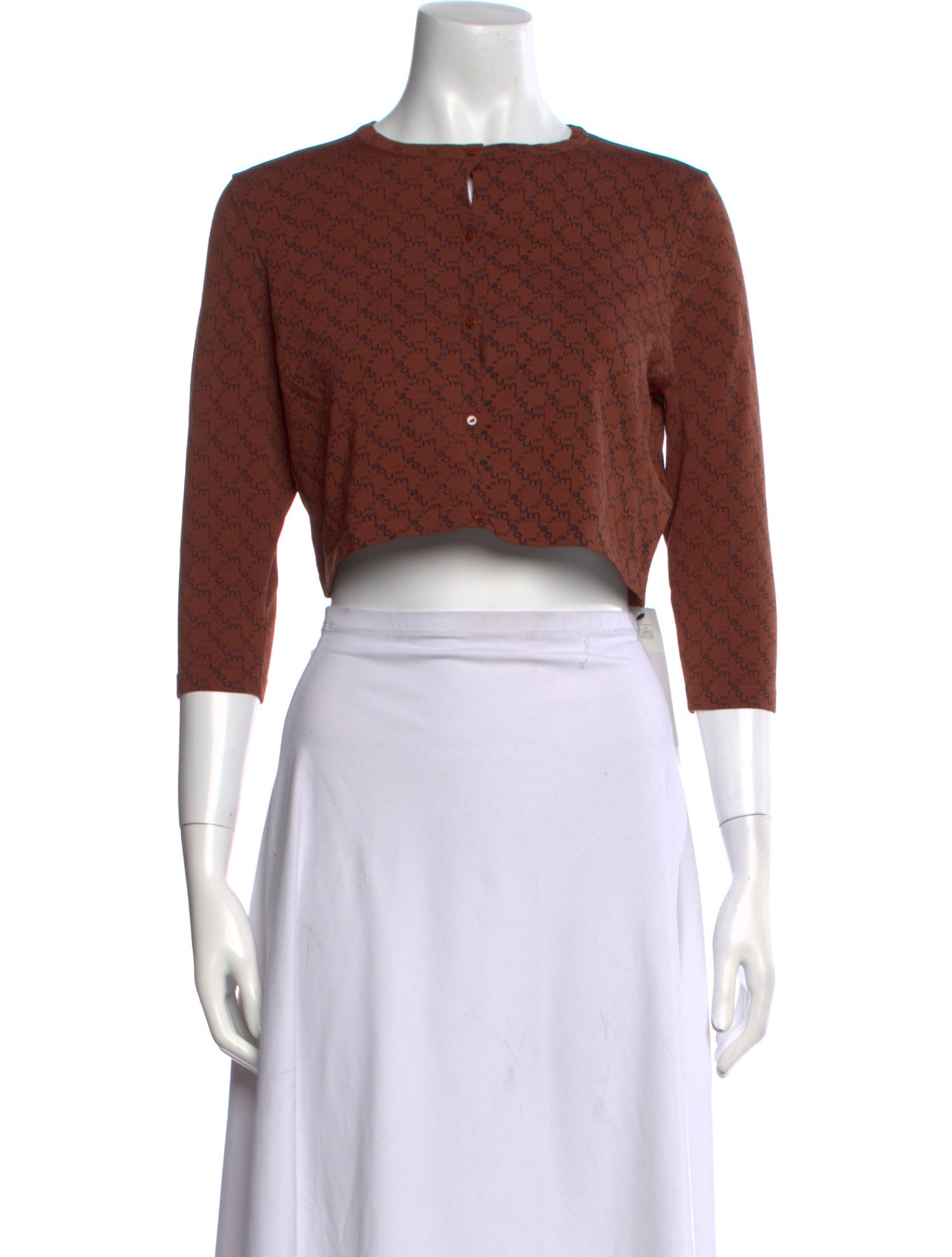 Miaou Crew Neck Three-Quarter Sleeve Crop Top