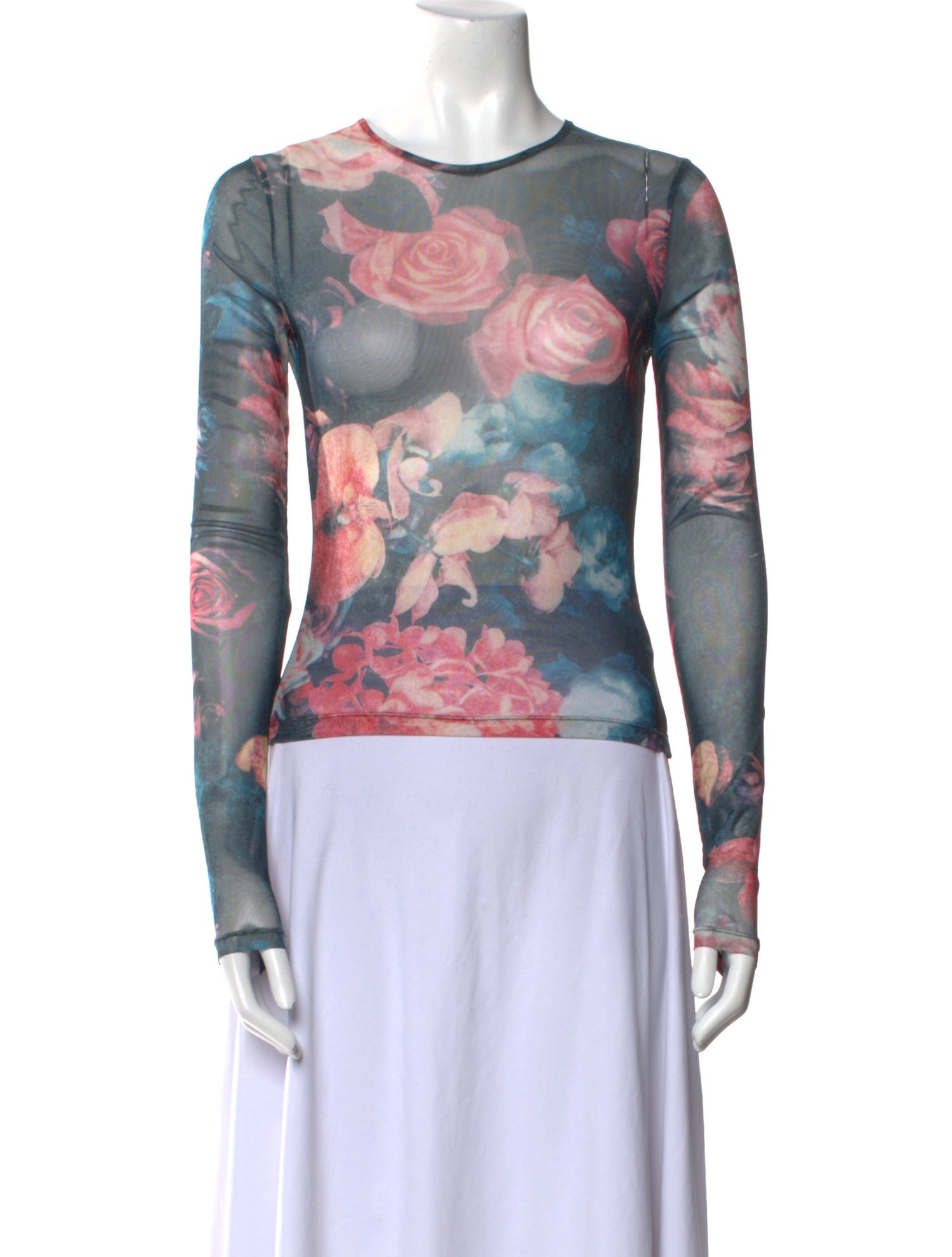 Miaou Floral Print Bateau Neckline Sweatshirt