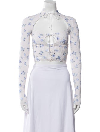 Miaou Floral Print Mock Neck Crop Top