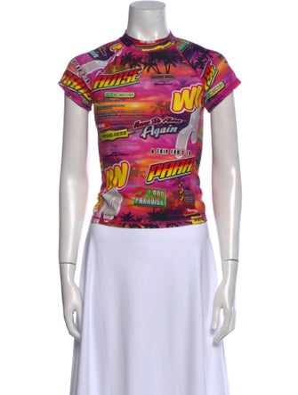 Miaou Printed Mock Neck T-Shirt
