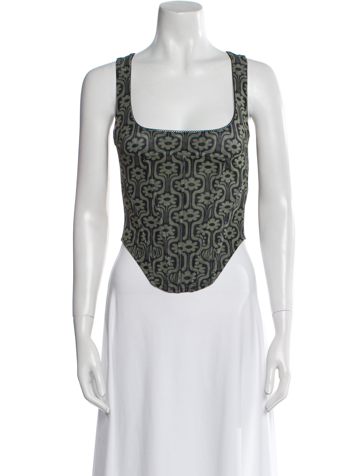 Miaou Lace Pattern Square Neckline Crop Top