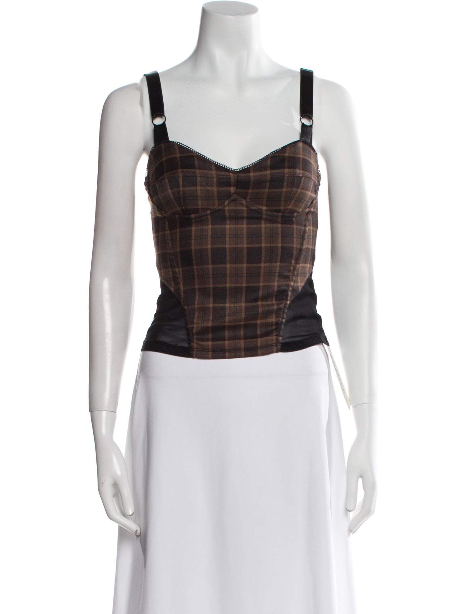 Miaou Plaid Print Square Neckline Crop Top w/ Tags