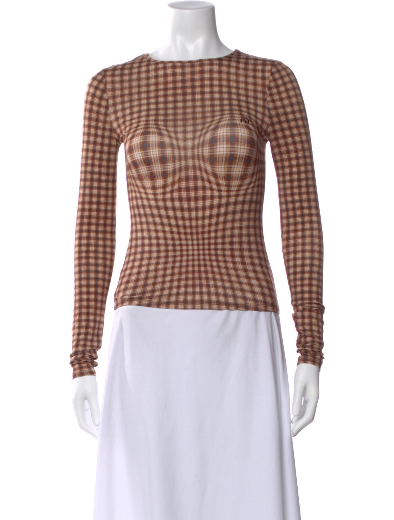 Miaou Plaid Print Crew Neck Top