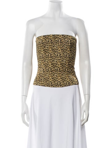 Pre-owned Miaou Animal Print Strapless Crop Top In Yellow