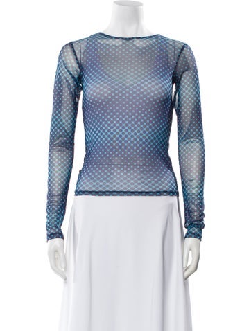Pre-owned Miaou Mesh Polka Dot Print Top In Blue