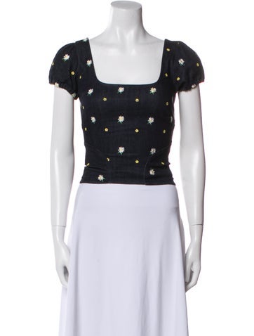 Pre-owned Miaou Floral Print Square Neckline Crop Top In Multi